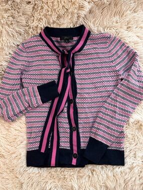 J. Crew Pink & Navy Striped Knit Cardigan